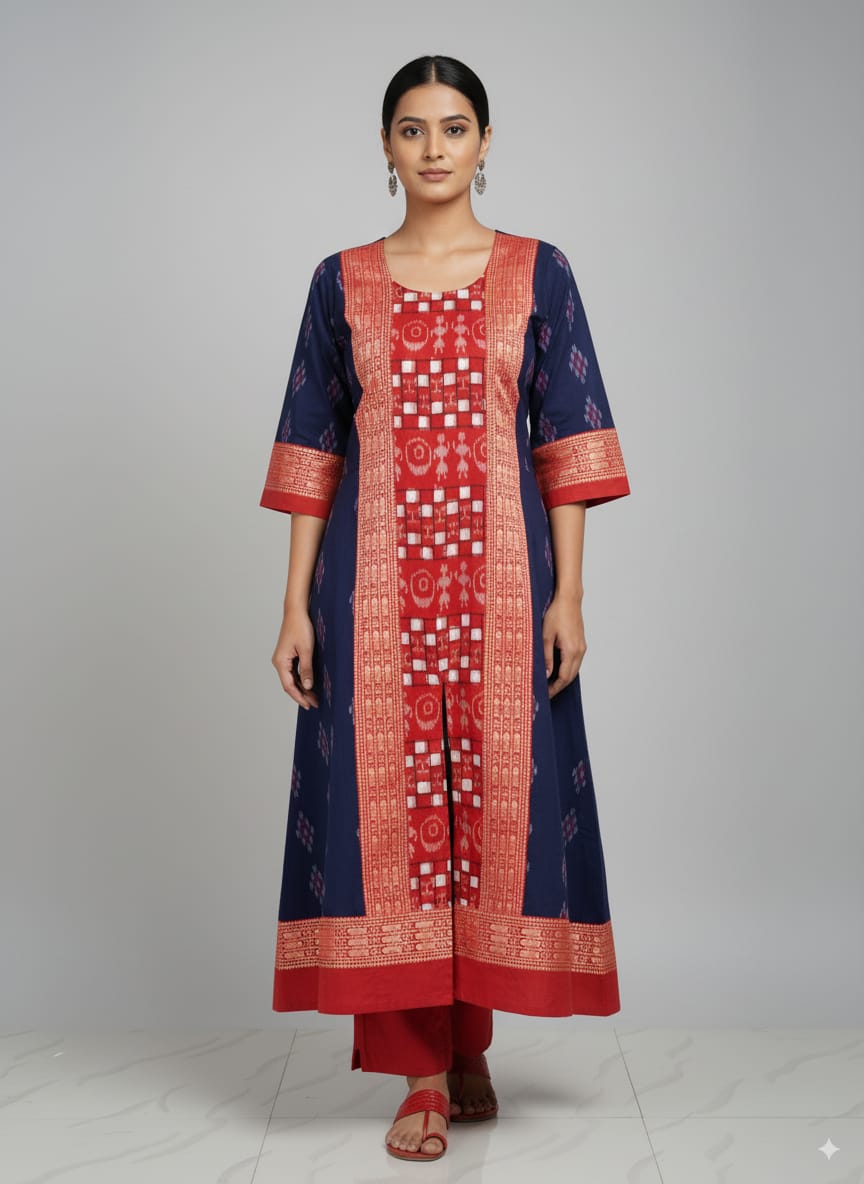 Navy Blue Red Pasapali And Tribal Designer A-Line Anarkali
