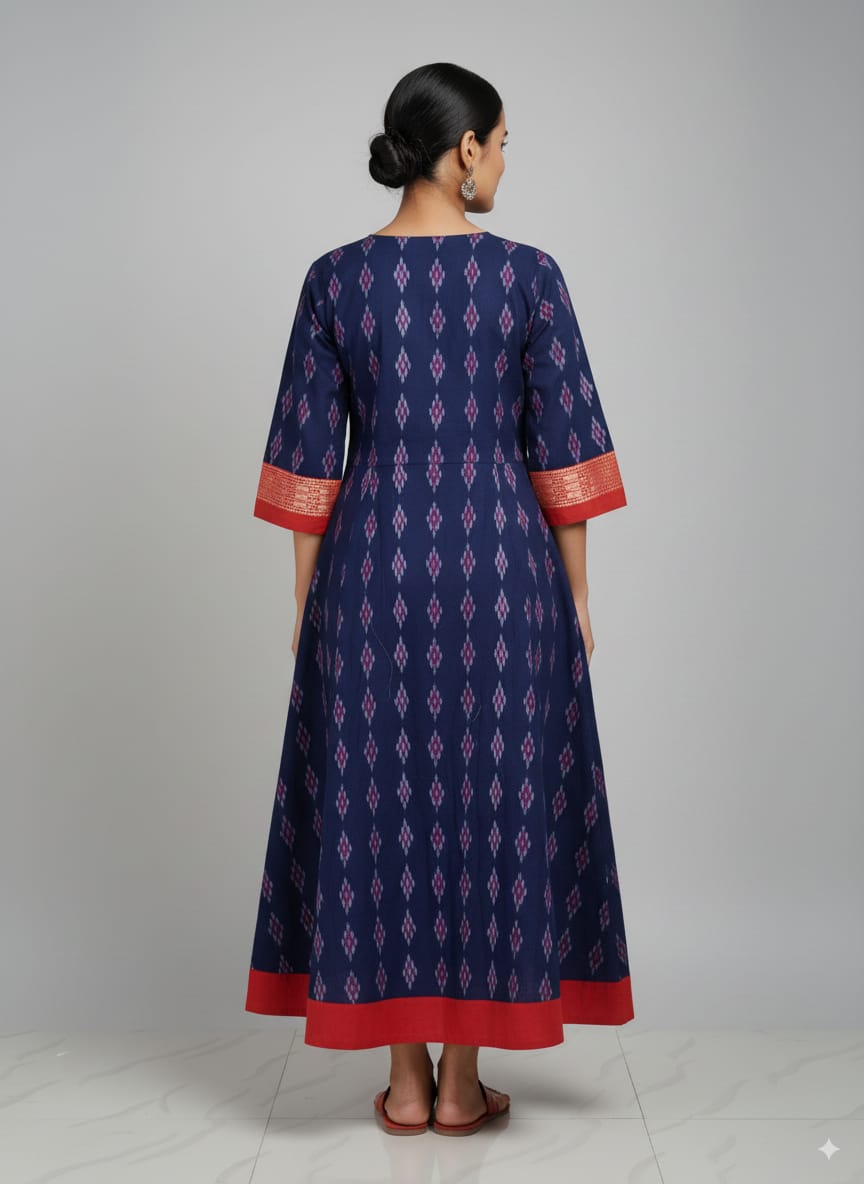 Navy Blue Red Pasapali And Tribal Designer A-Line Anarkali