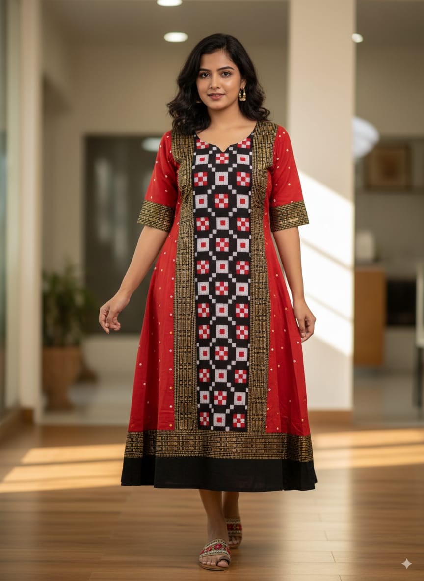 Red Black Pasapali With Body Buti Designer A-Line Anarkali