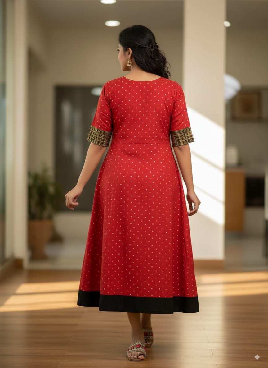 Red Black Pasapali With Body Buti Designer A-Line Anarkali