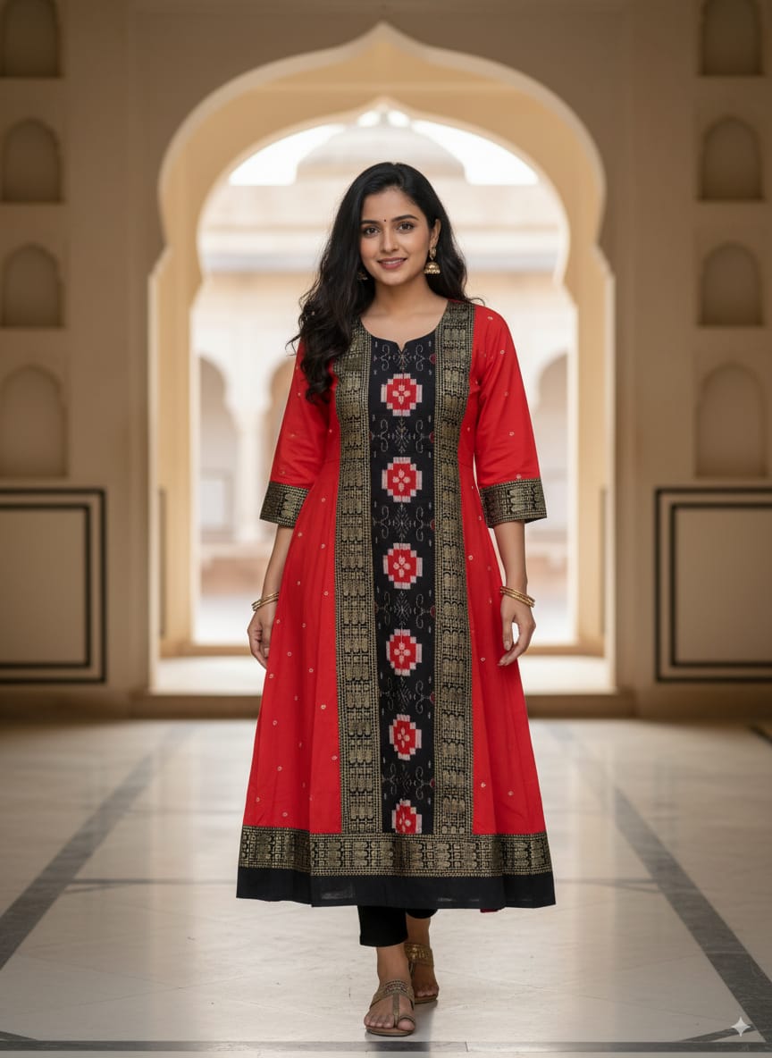 Red Black Flower And Pasapali Designer A-Line Anarkali