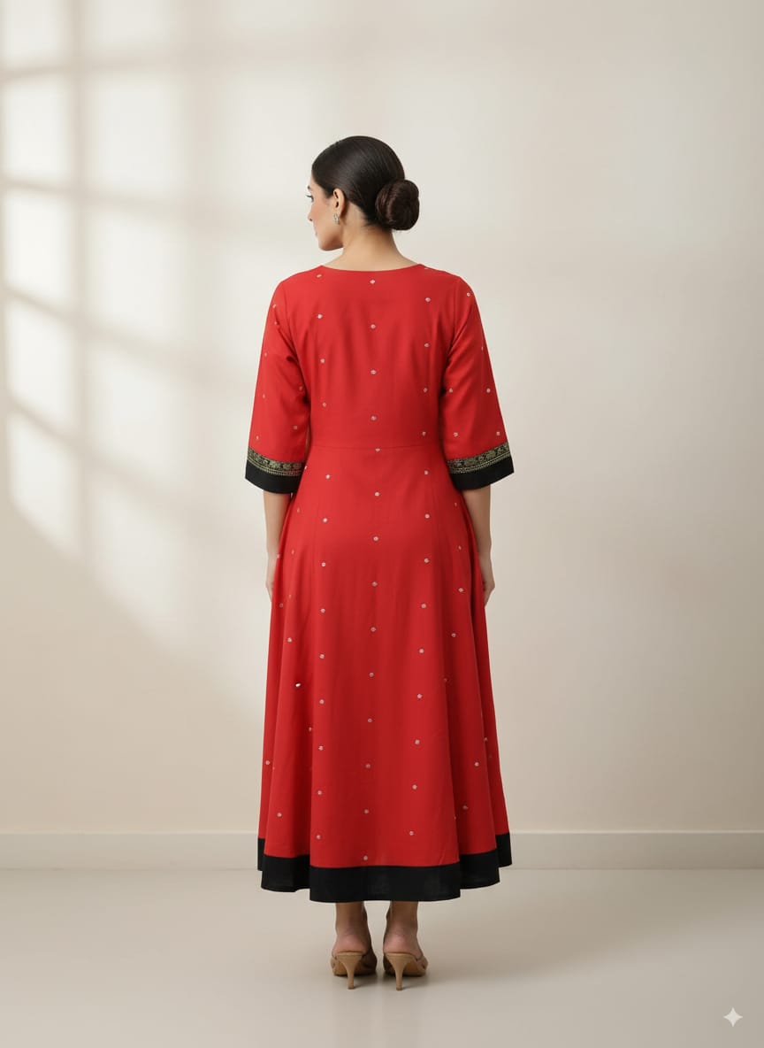 Red Black Flower And Pasapali Designer A-Line Anarkali
