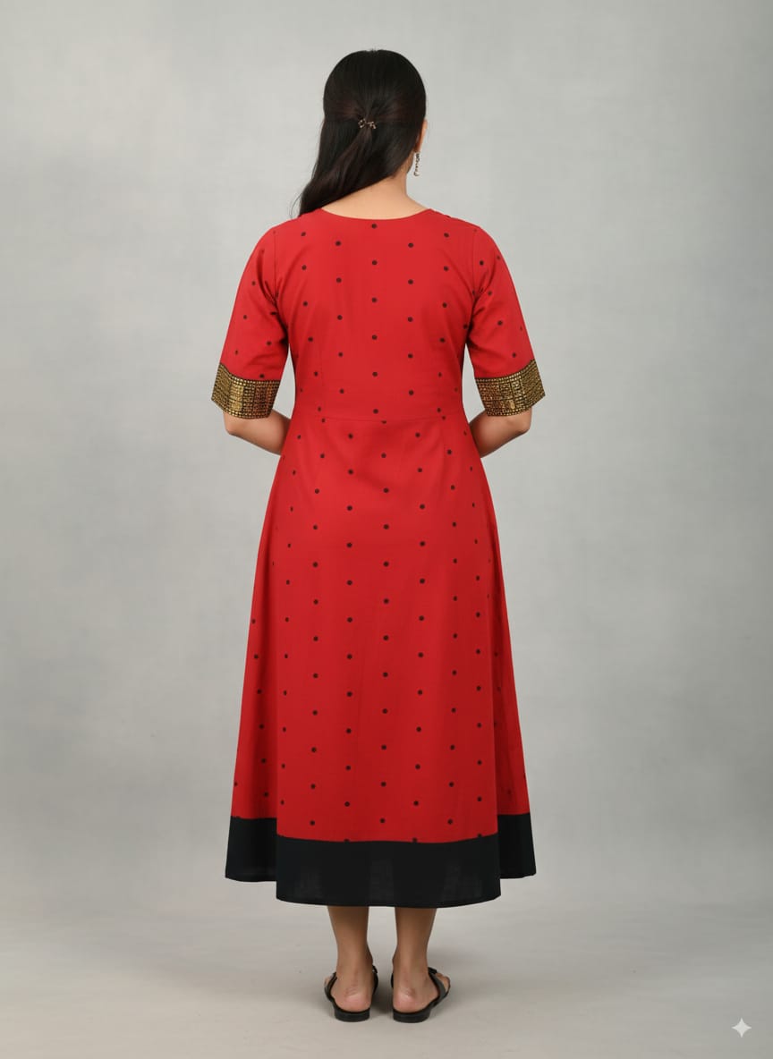 Red White Pasapali With Body Buti Designer A-Line Anarkali