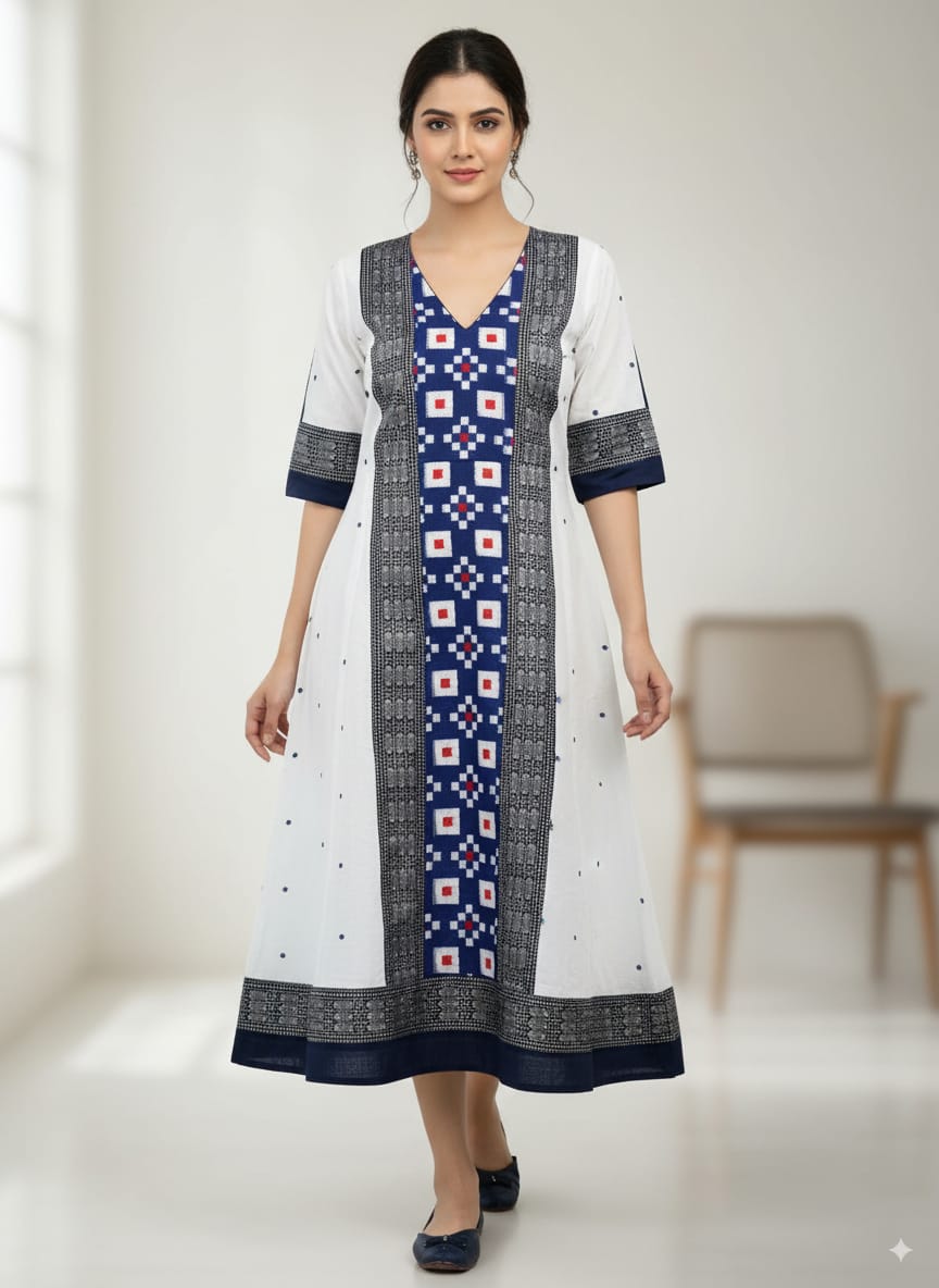 White Blue Pasapali Designer A-Line Anarkali