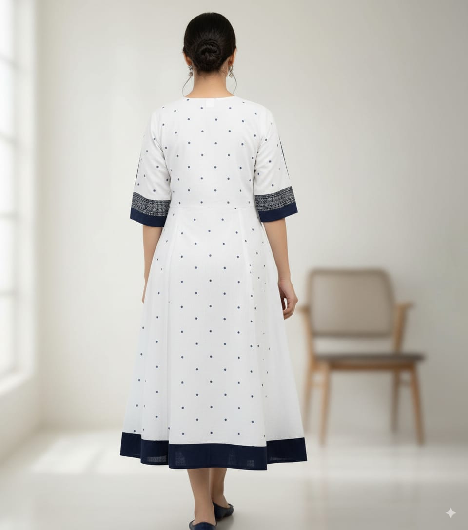 White Blue Pasapali Designer A-Line Anarkali
