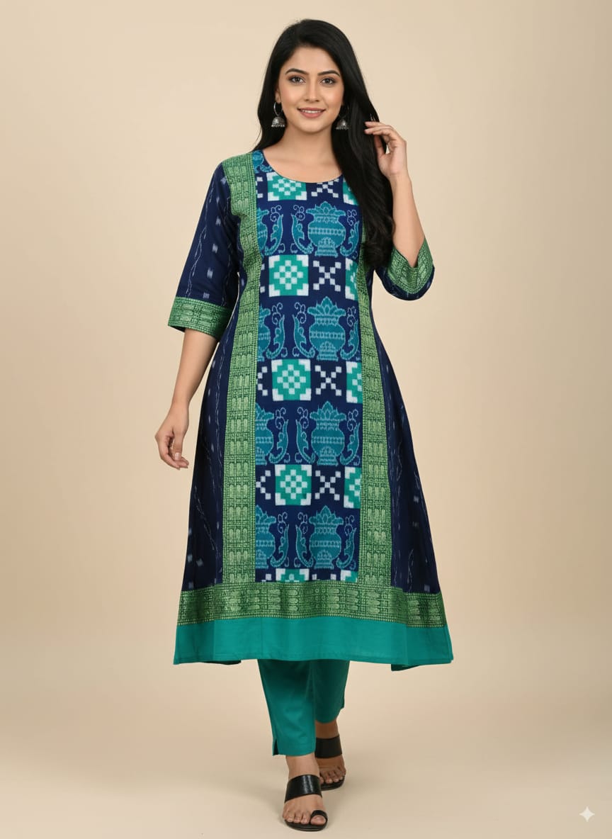 Navy Blue Green Pasapali With Kalashi Designer A-Line Anarkali