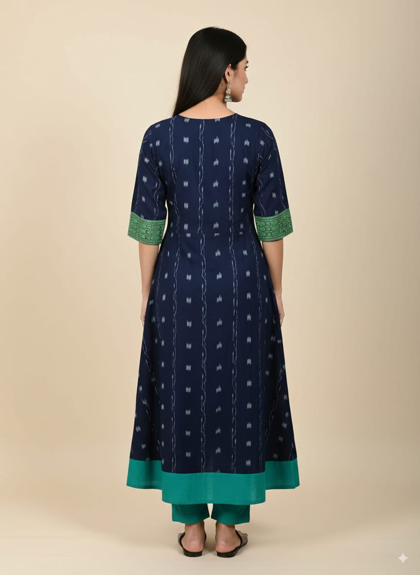 Navy Blue Green Pasapali With Kalashi Designer A-Line Anarkali