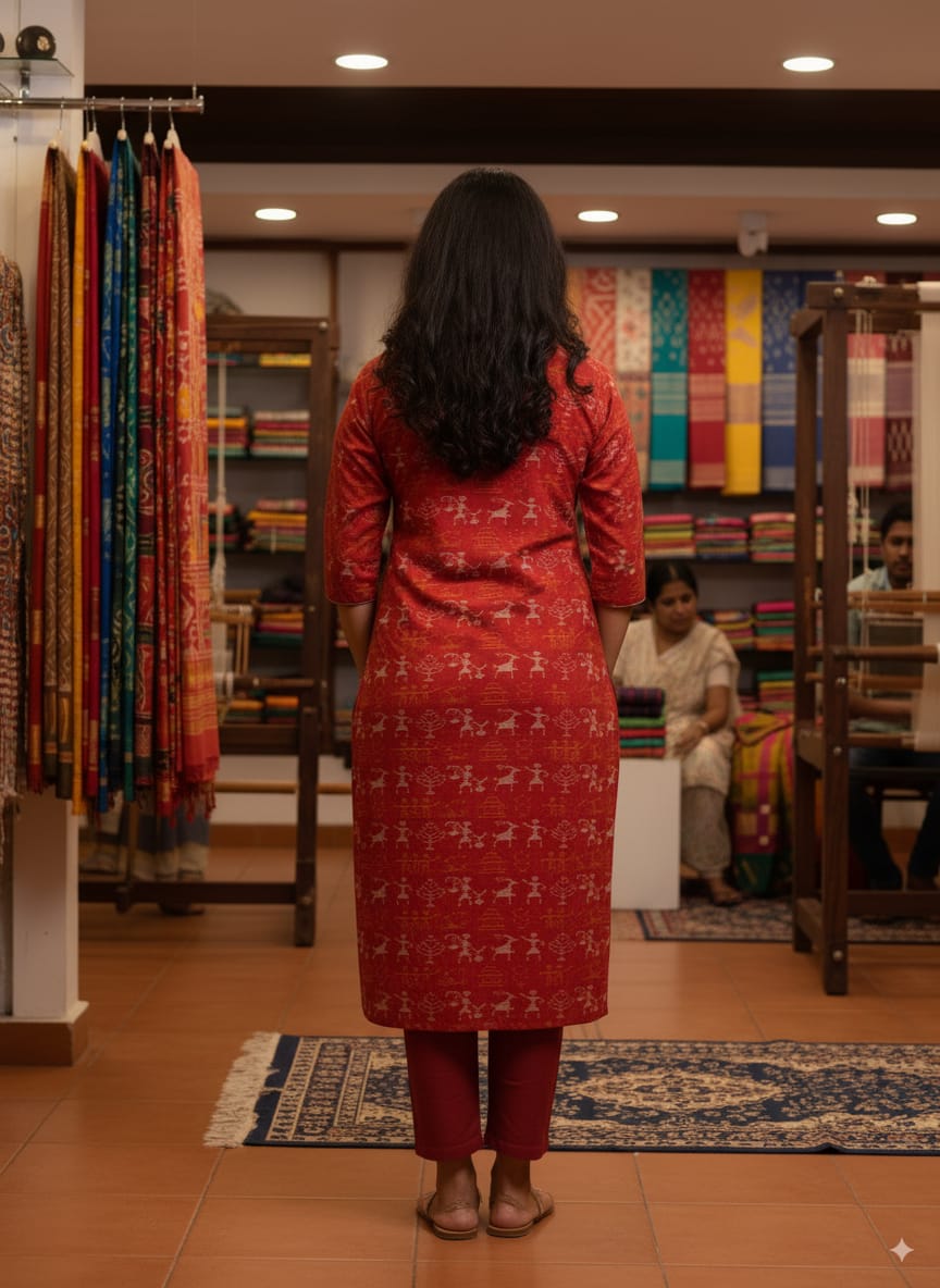Maroon Tribal Designer A-Line Kurti