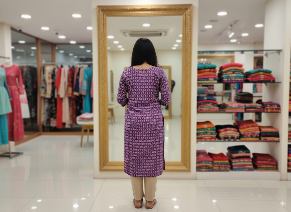 Purple Ikat Designer A-Line Kurti