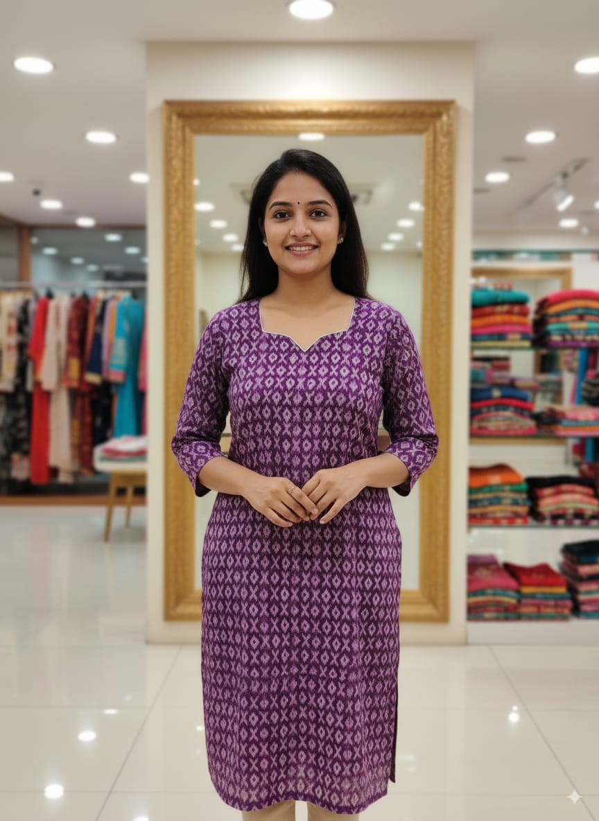 Purple Ikat Designer A-Line Kurti