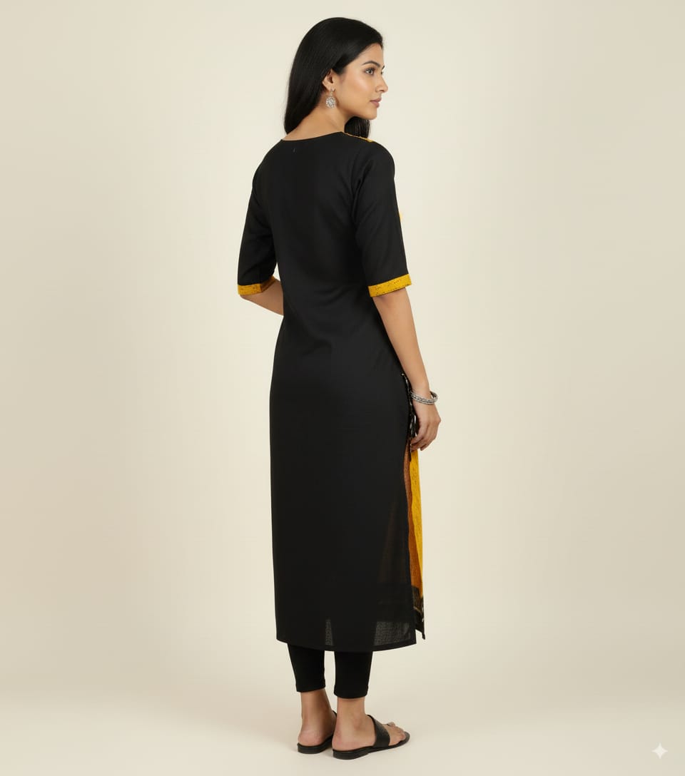 Yellow Black Pasapali Sambalpuri Designer A-Line Kurti