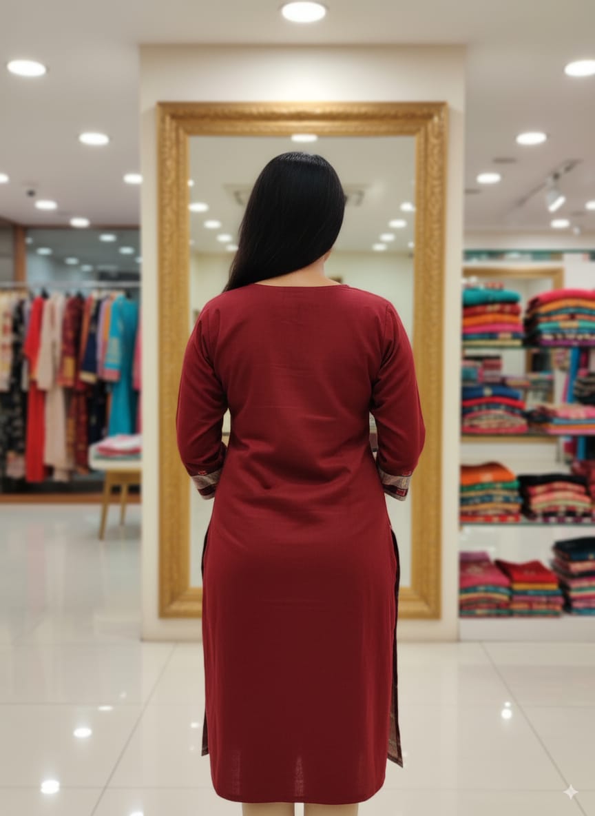 Maroon Tipa Pasapali Designer A-Line Kurti