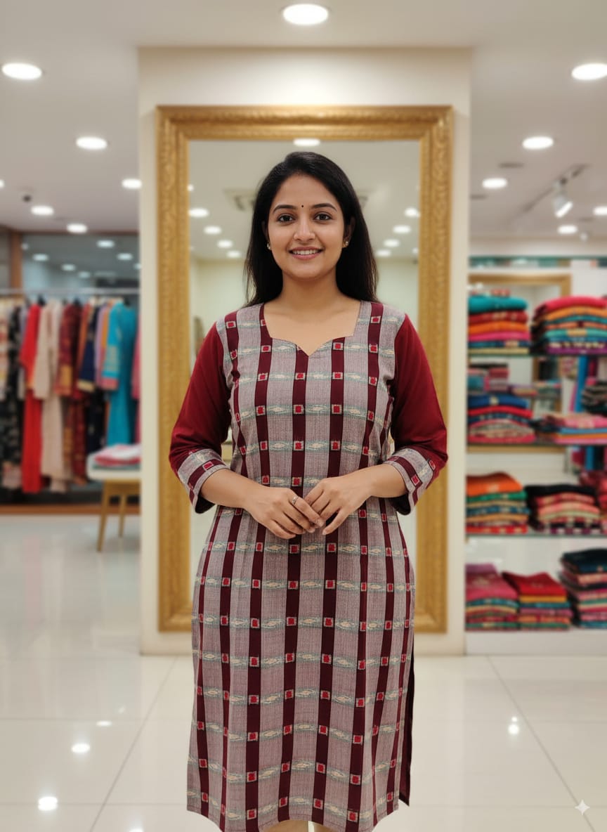 Maroon Tipa Pasapali Designer A-Line Kurti