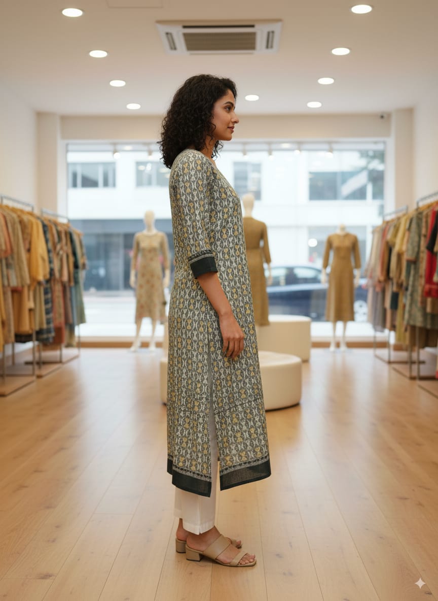 Light Colour Ikat Design Double Side Designer A-Line Kurti