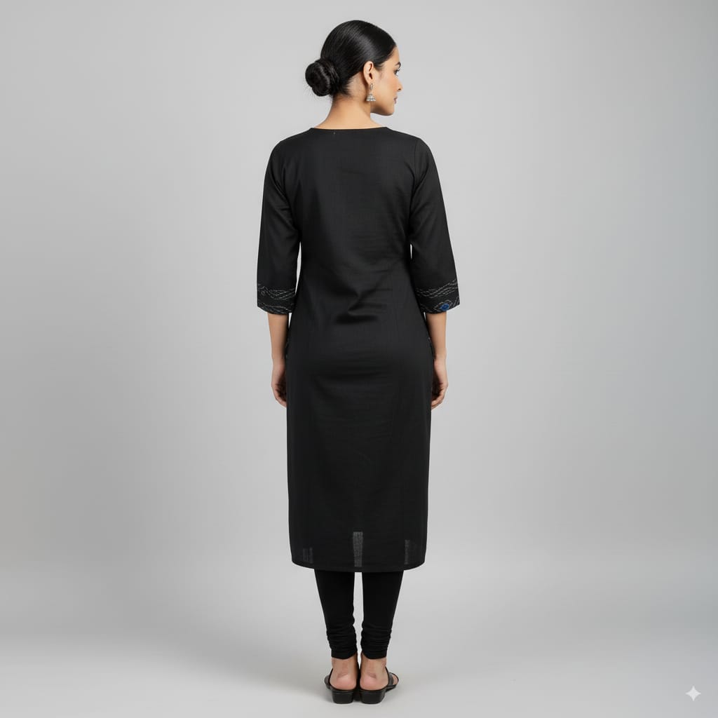 Black Blue Pasapali Sambalpuri Designer A-Line Kurti