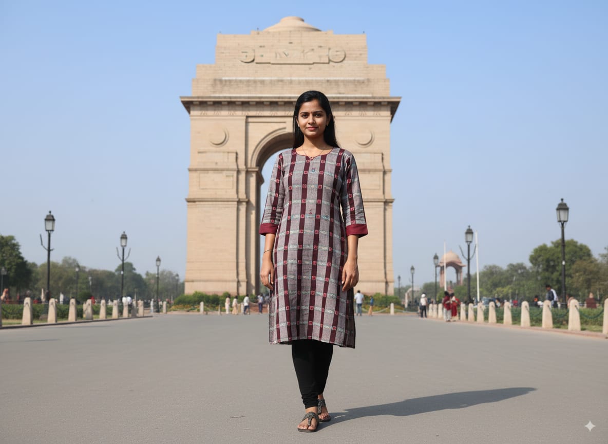 Grey Maroon Tipa Pasapali Double Side Sambalpuri Designer A-Line Kurti