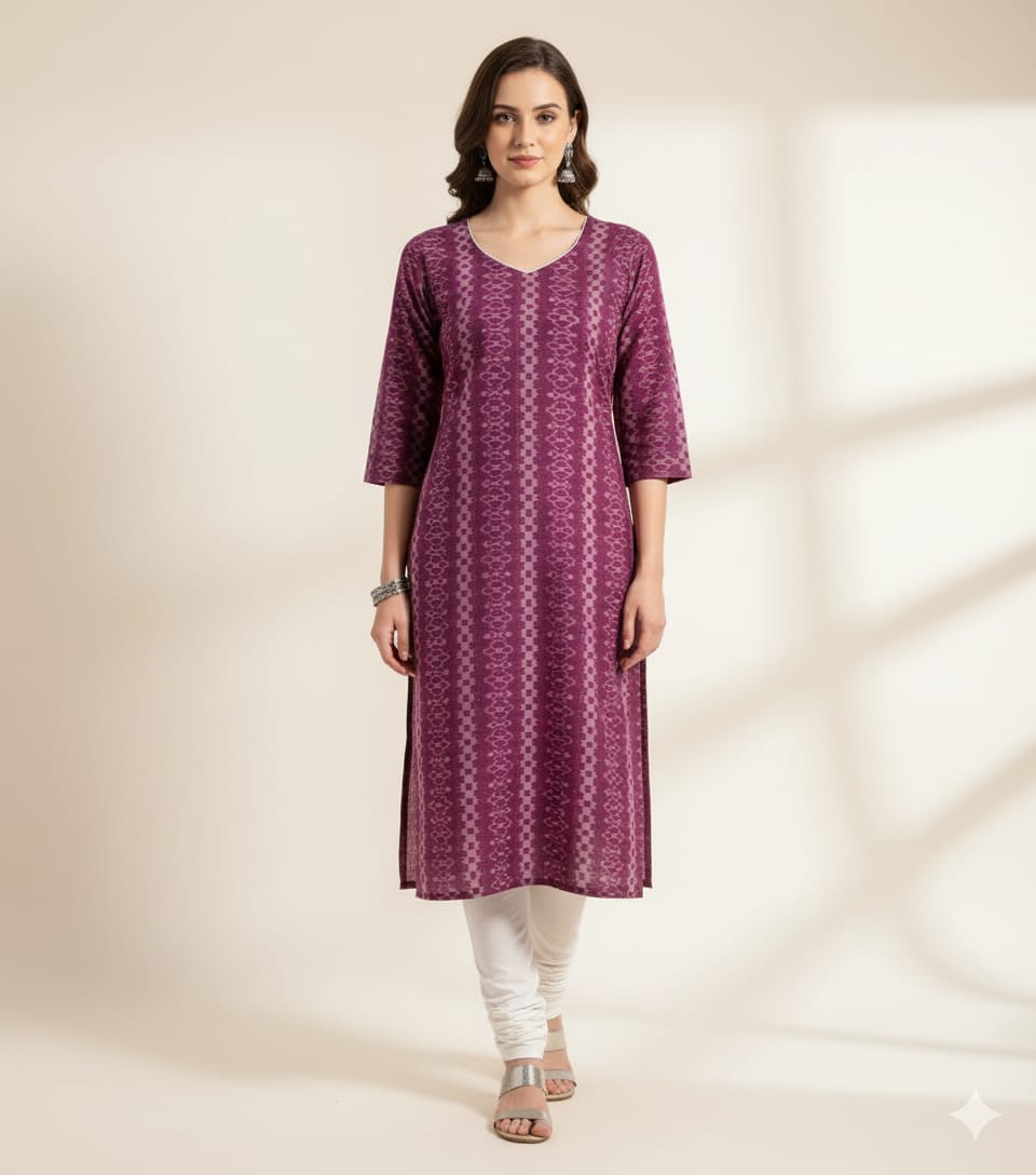 Magenta Double Side Flower Designer Sambalpuri A-Line Kurti