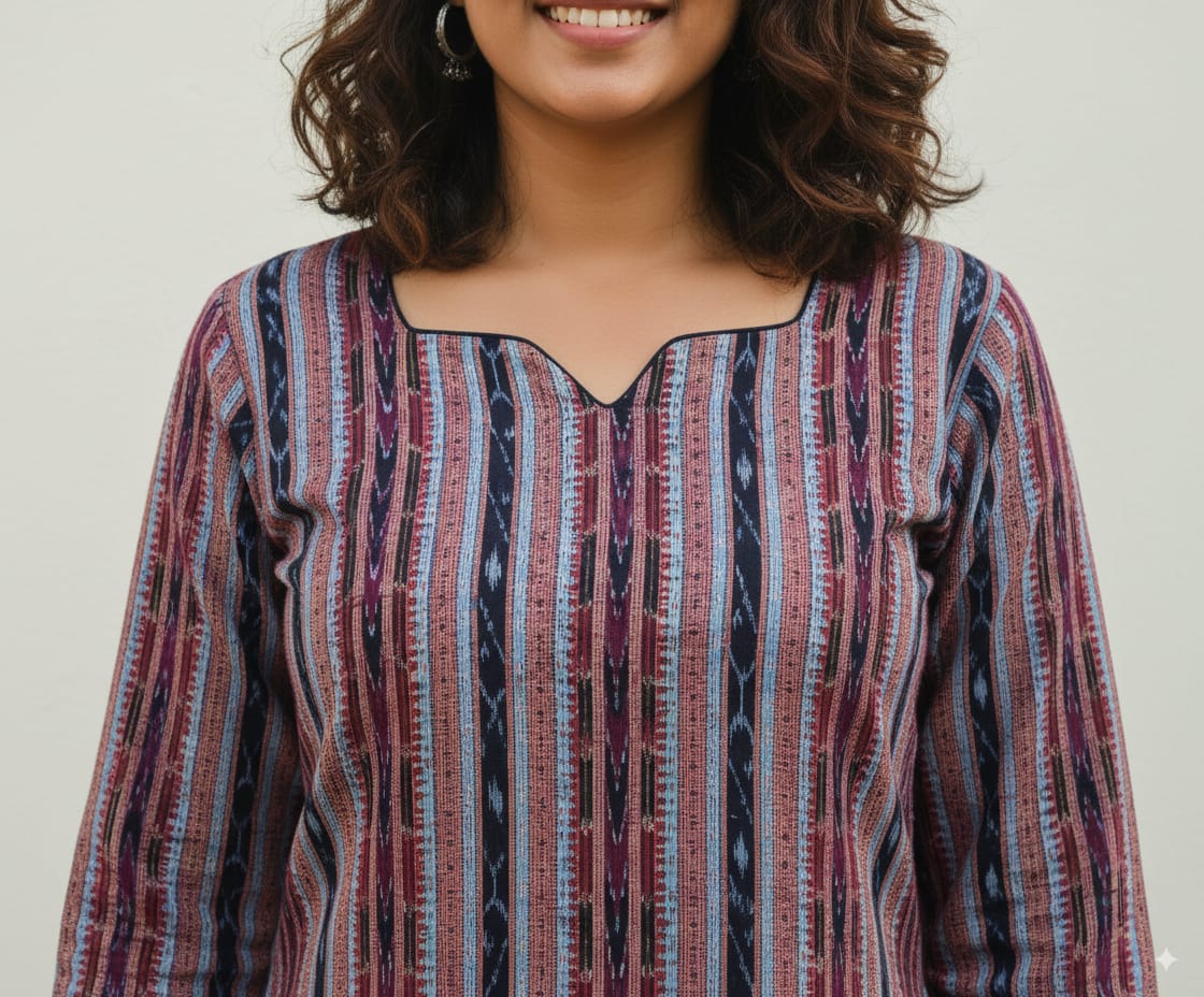 Blue Arrow Sambalpuri Designer A-Line Kurti