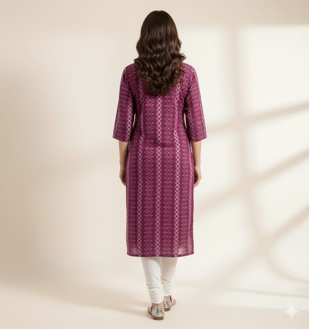 Magenta Double Side Flower Designer Sambalpuri A-Line Kurti