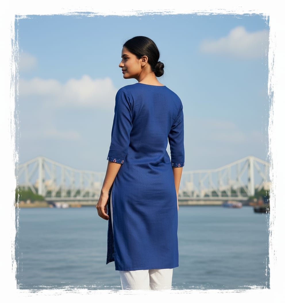 Blue Pasapali Designer Single Side Sambalpuri A-Line Kurti