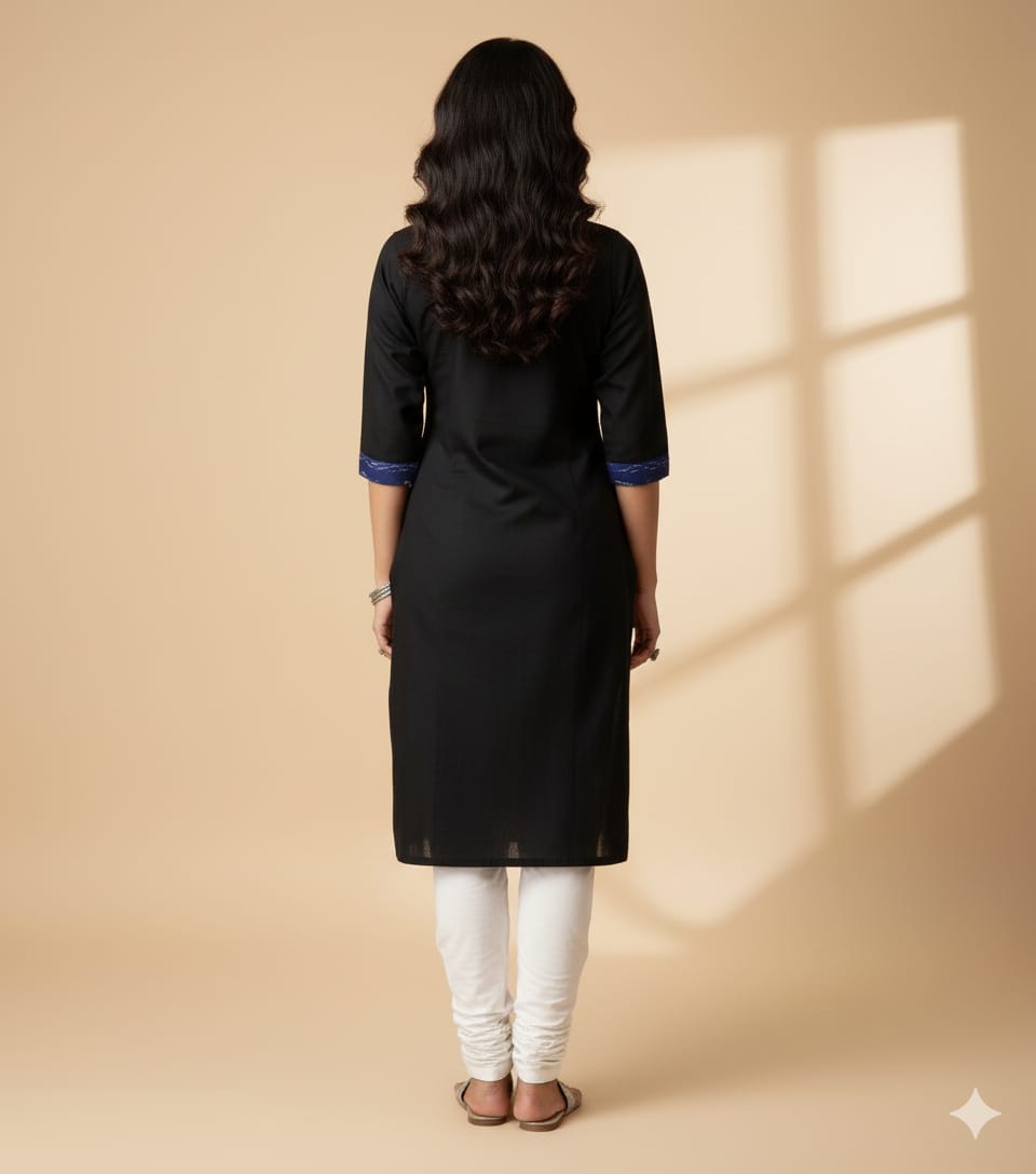 Navy Blue  Black Pasapali Flower Designer Sambalpuri A-Line Kurti