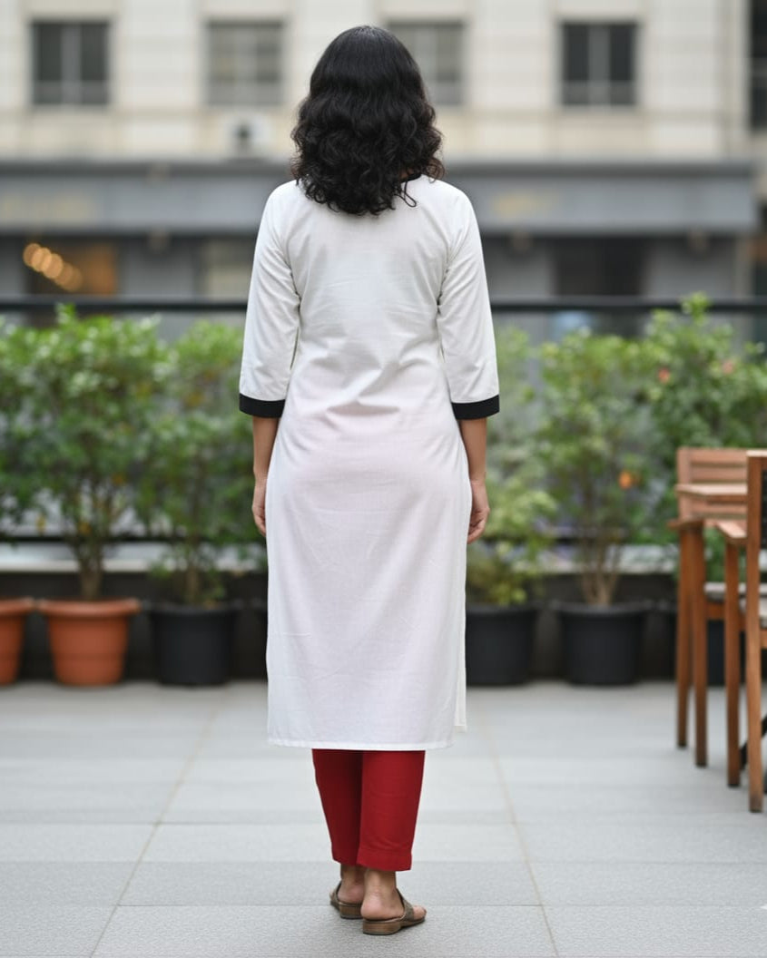 White Pasapali Single Side Designer Sambalpuri A-Line Kurti
