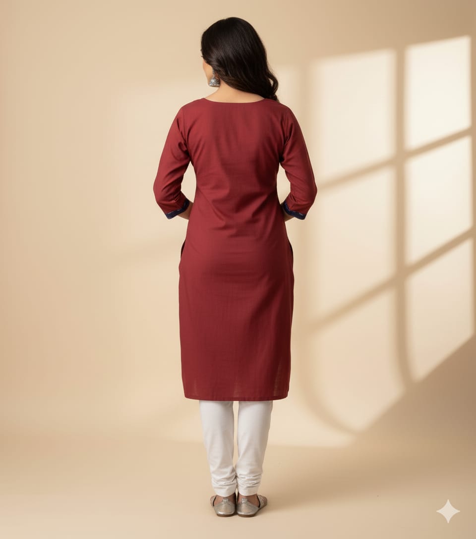 Navy Blue Maroon Flower Designer Sambalpuri A-Line Kurti