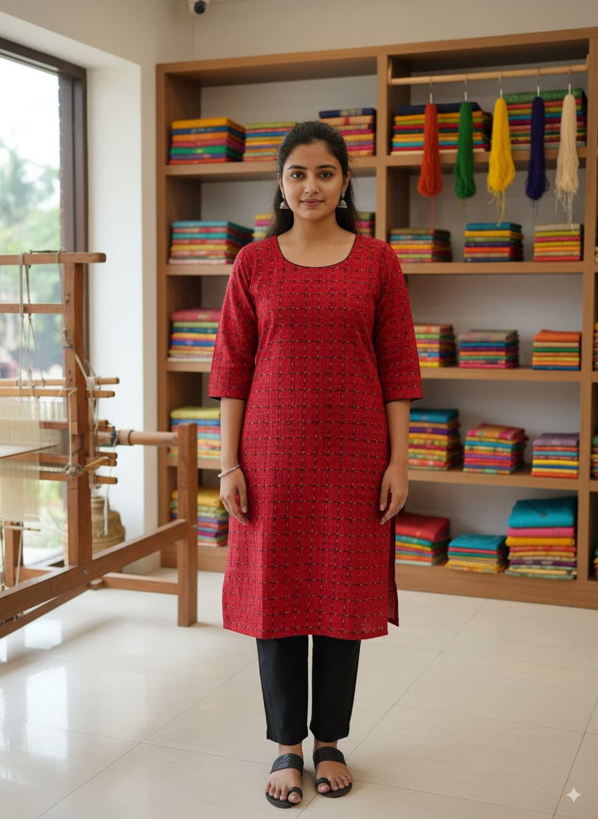 Maroon Pasapali Designer A-Line Kurti