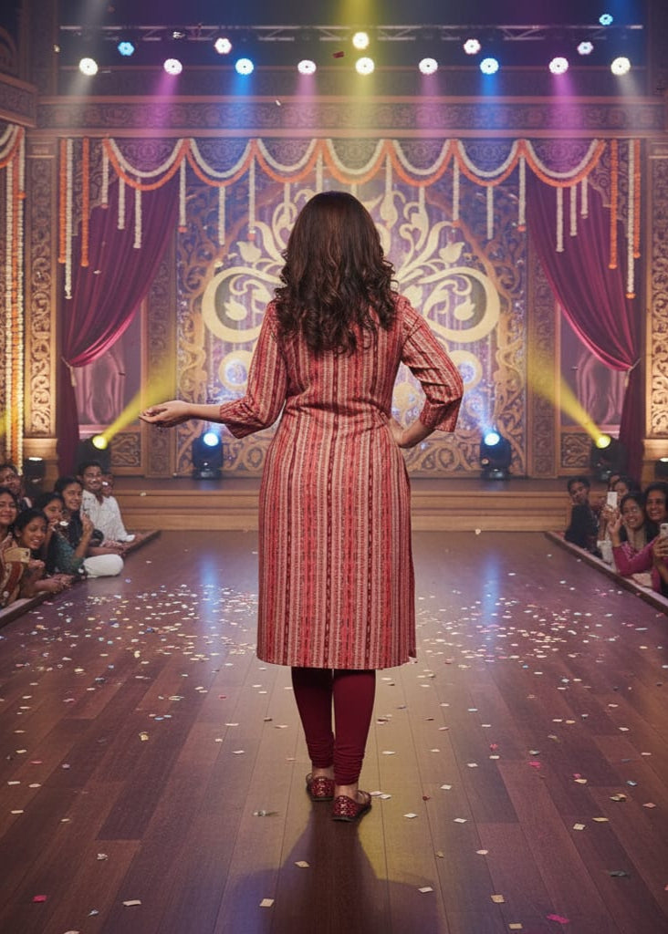 Peach Maroon Ikat Designer Double Side Sambalpuri A-Line Kurti