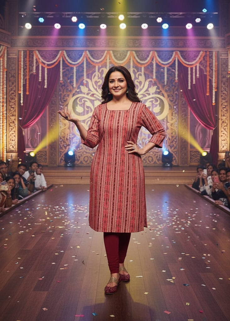 Peach Maroon Ikat Designer Double Side Sambalpuri A-Line Kurti