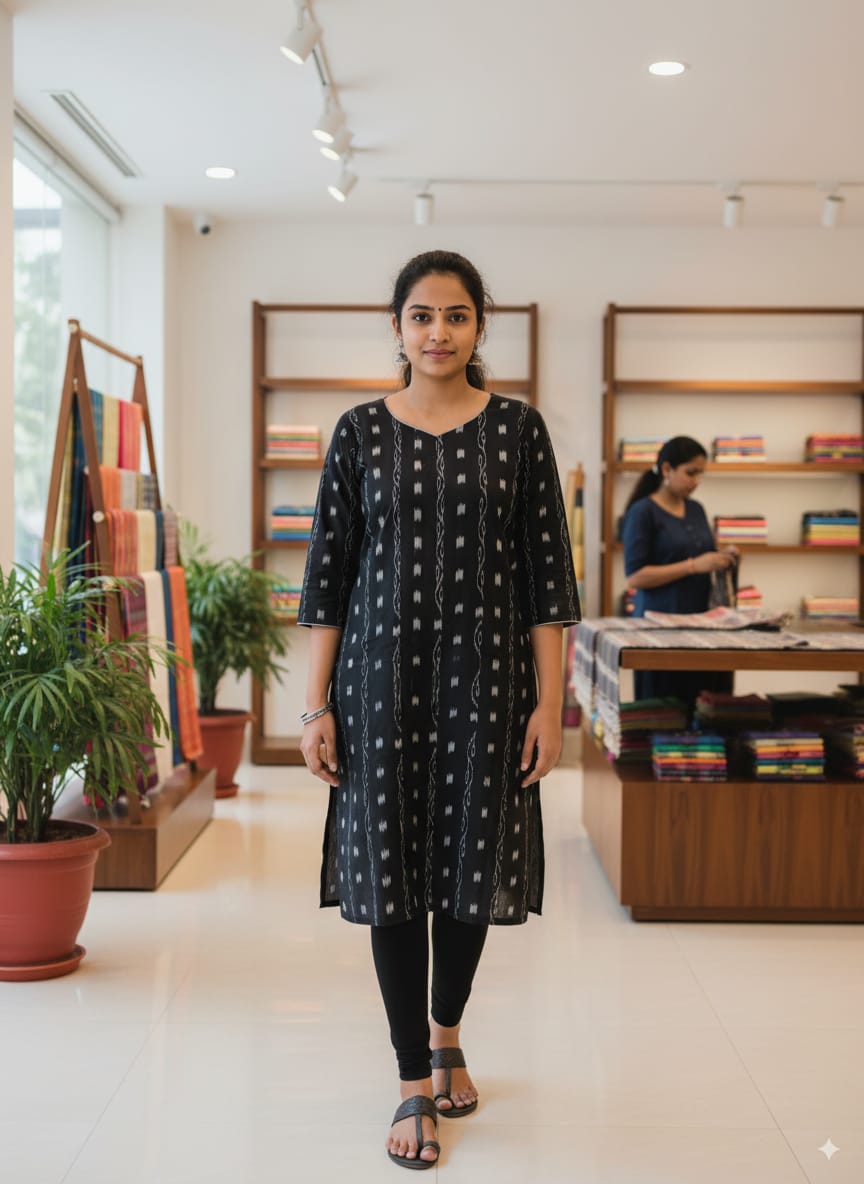 Black Pasapali Designer A-Line Kurti