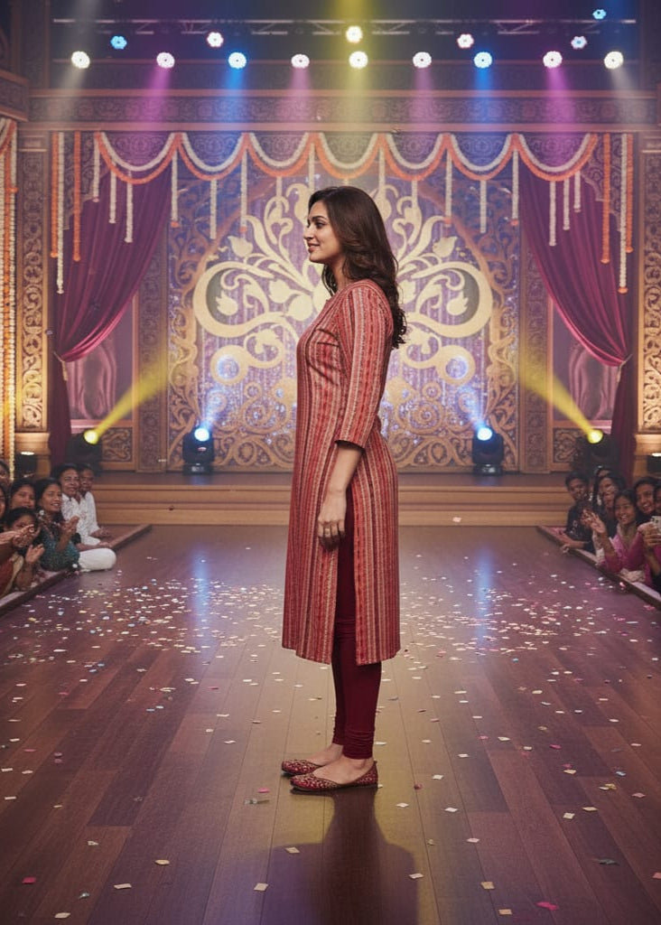 Peach Maroon Ikat Designer Double Side Sambalpuri A-Line Kurti