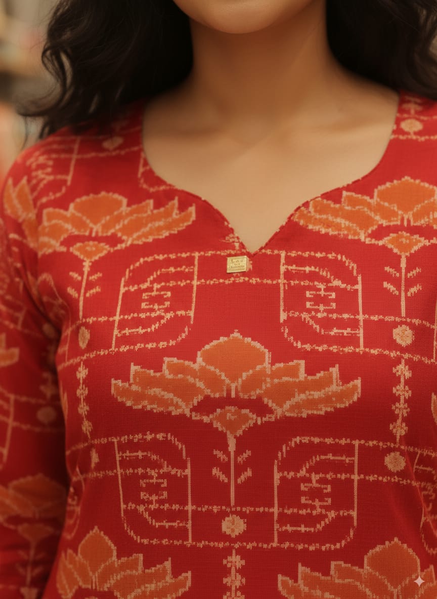 Rust Lotus Design Double Side Designer A-Line Kurti
