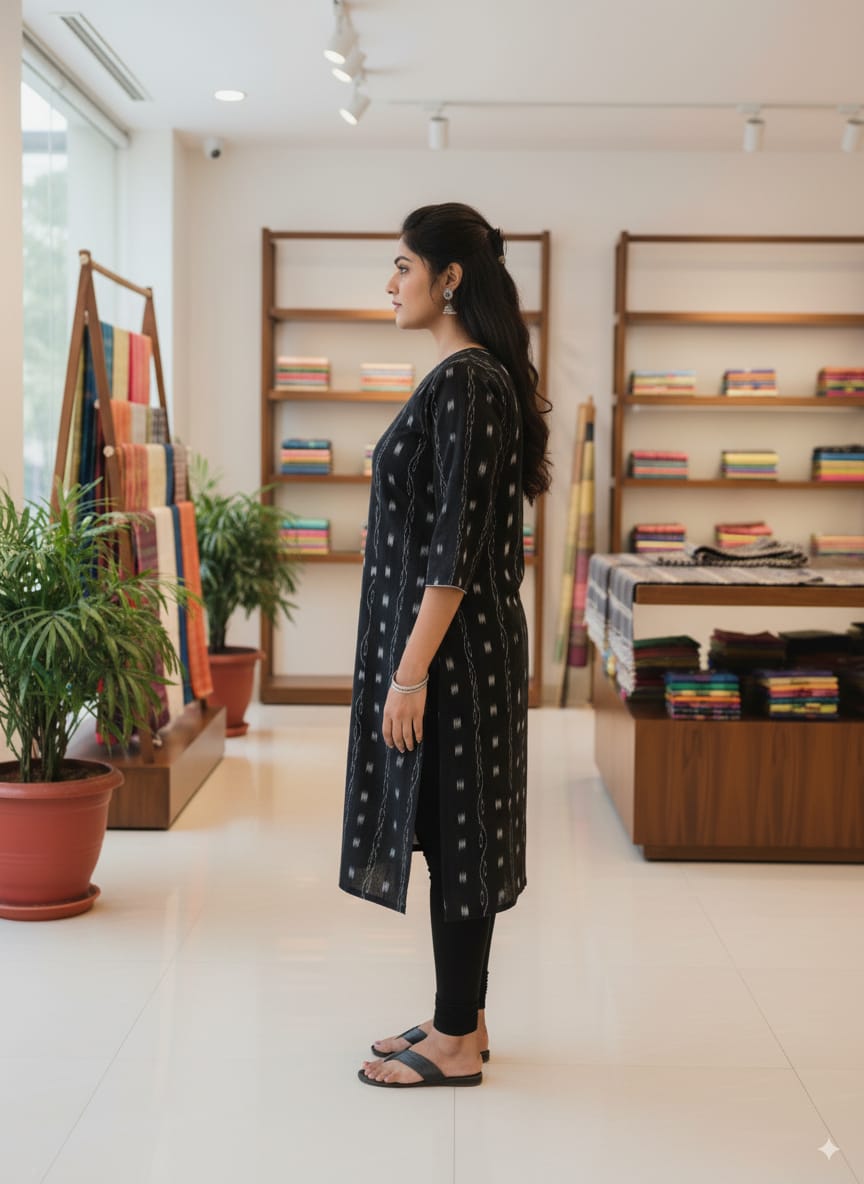 Black Pasapali Designer A-Line Kurti