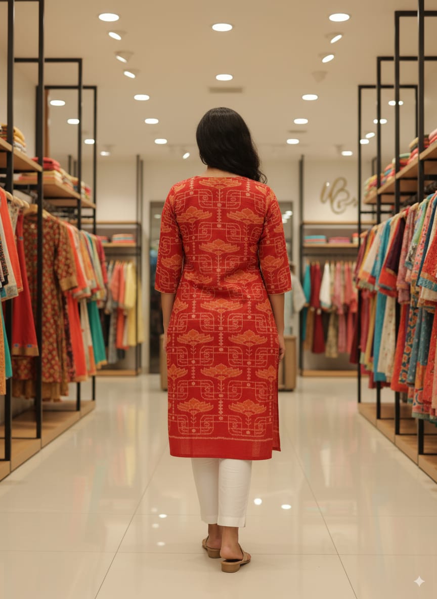Rust Lotus Design Double Side Designer A-Line Kurti