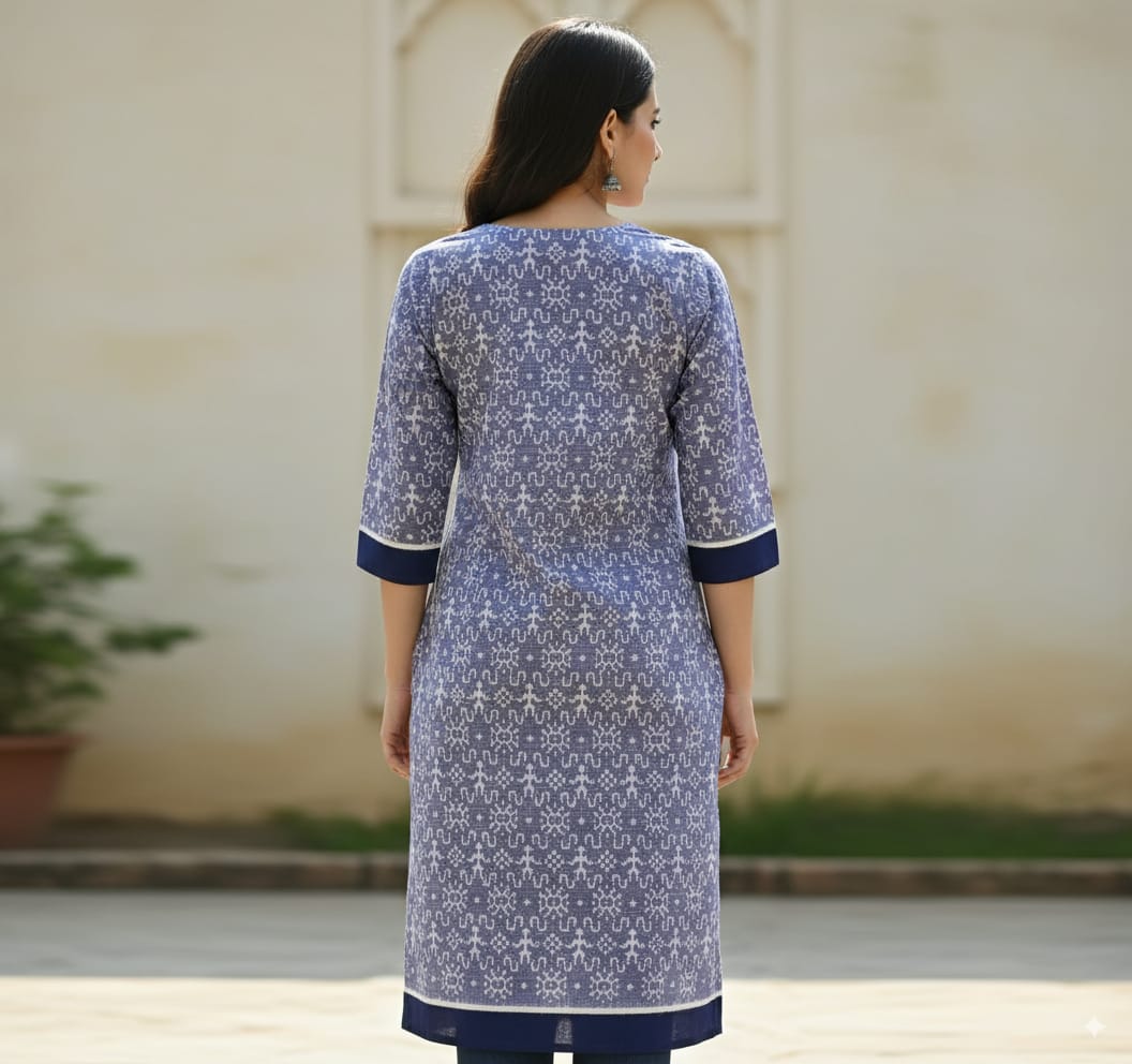 Light Blue Tribal Ek Chandia Sambalpuri Designer A-Line Kurti