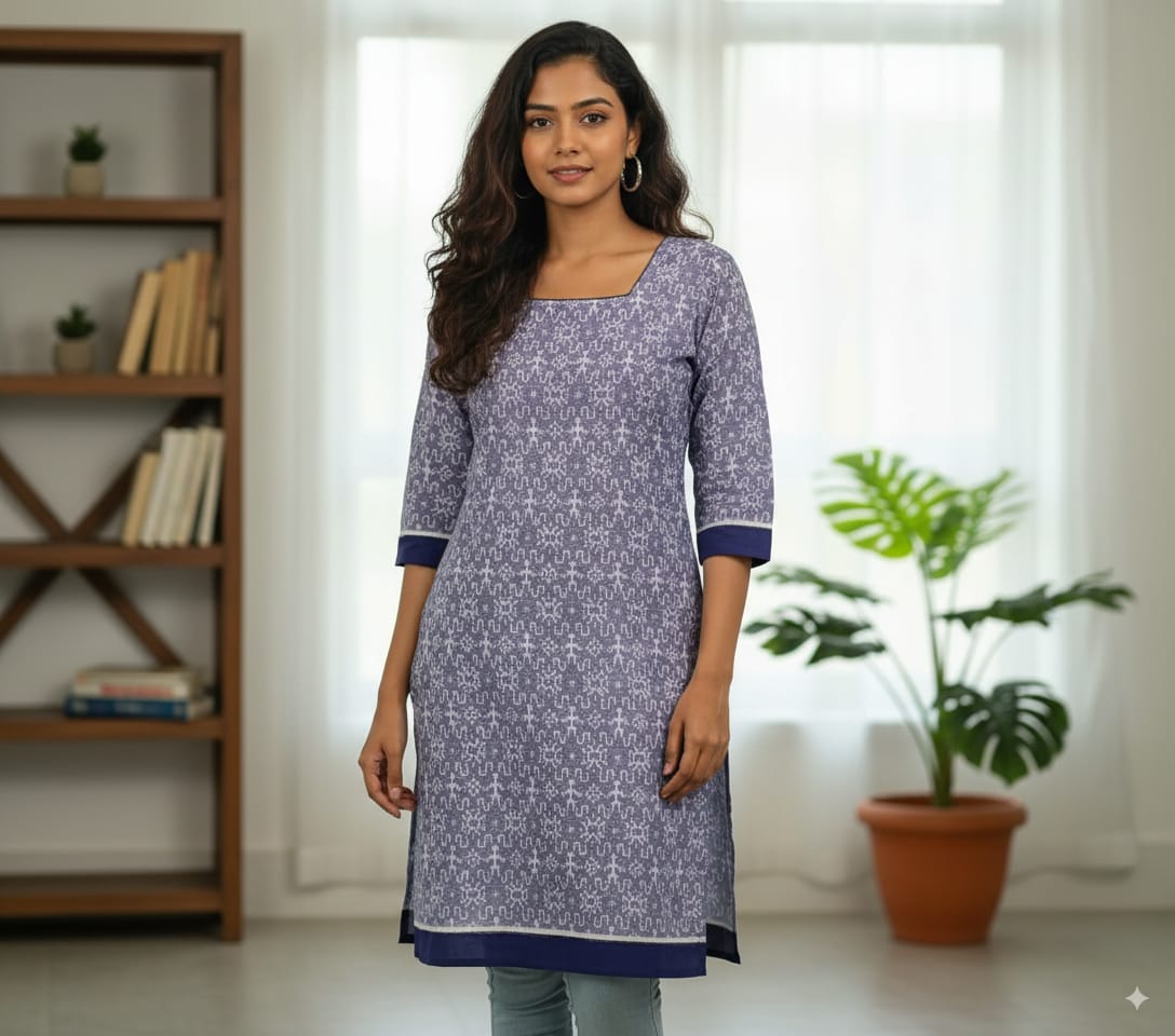 Light Blue Tribal Ek Chandia Sambalpuri Designer A-Line Kurti