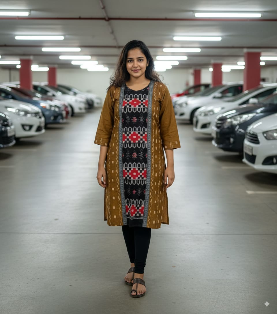 Tan Multicolor Pasapali Designer A-Line Kurti