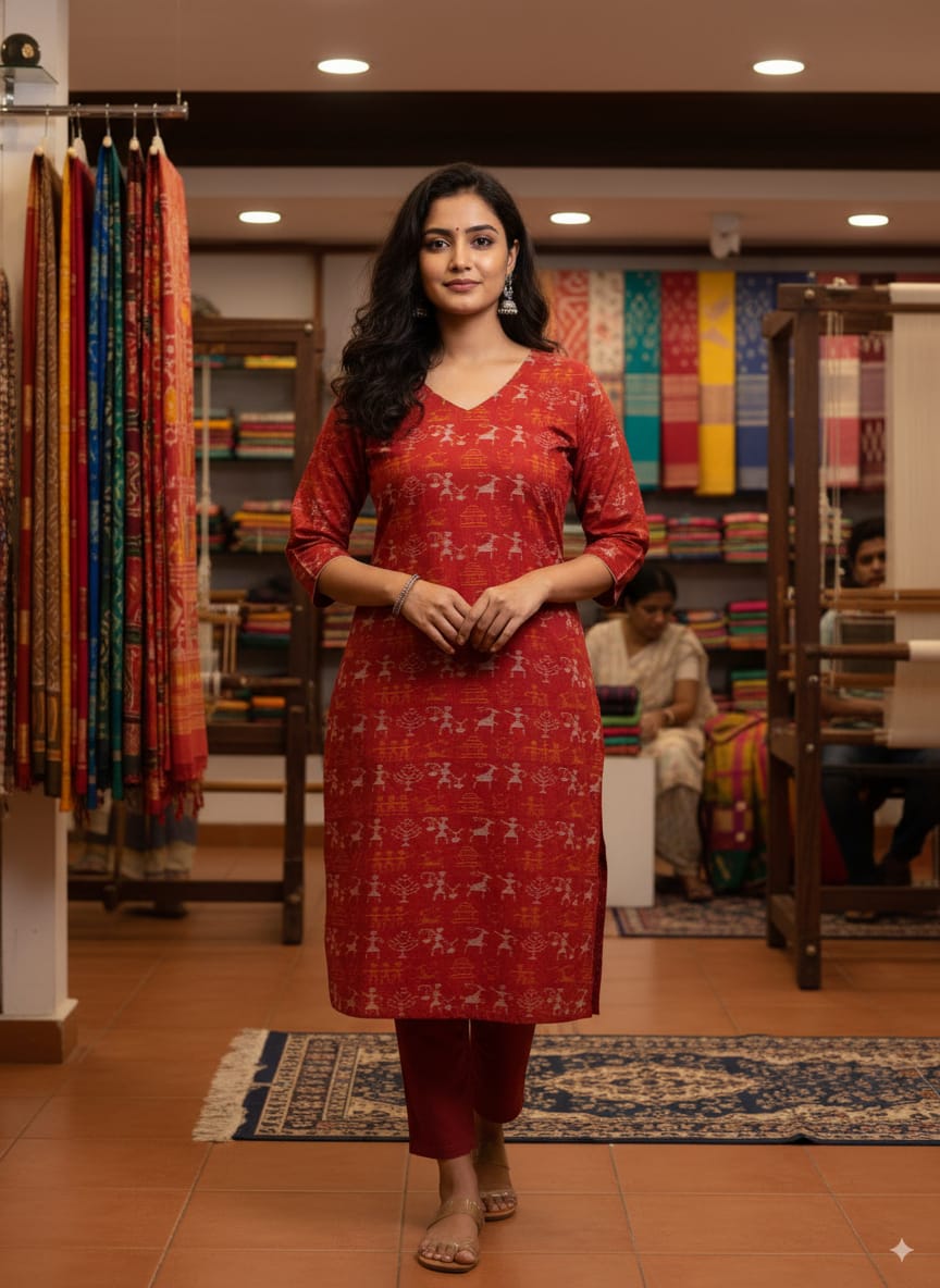 Maroon Tribal Designer A-Line Kurti