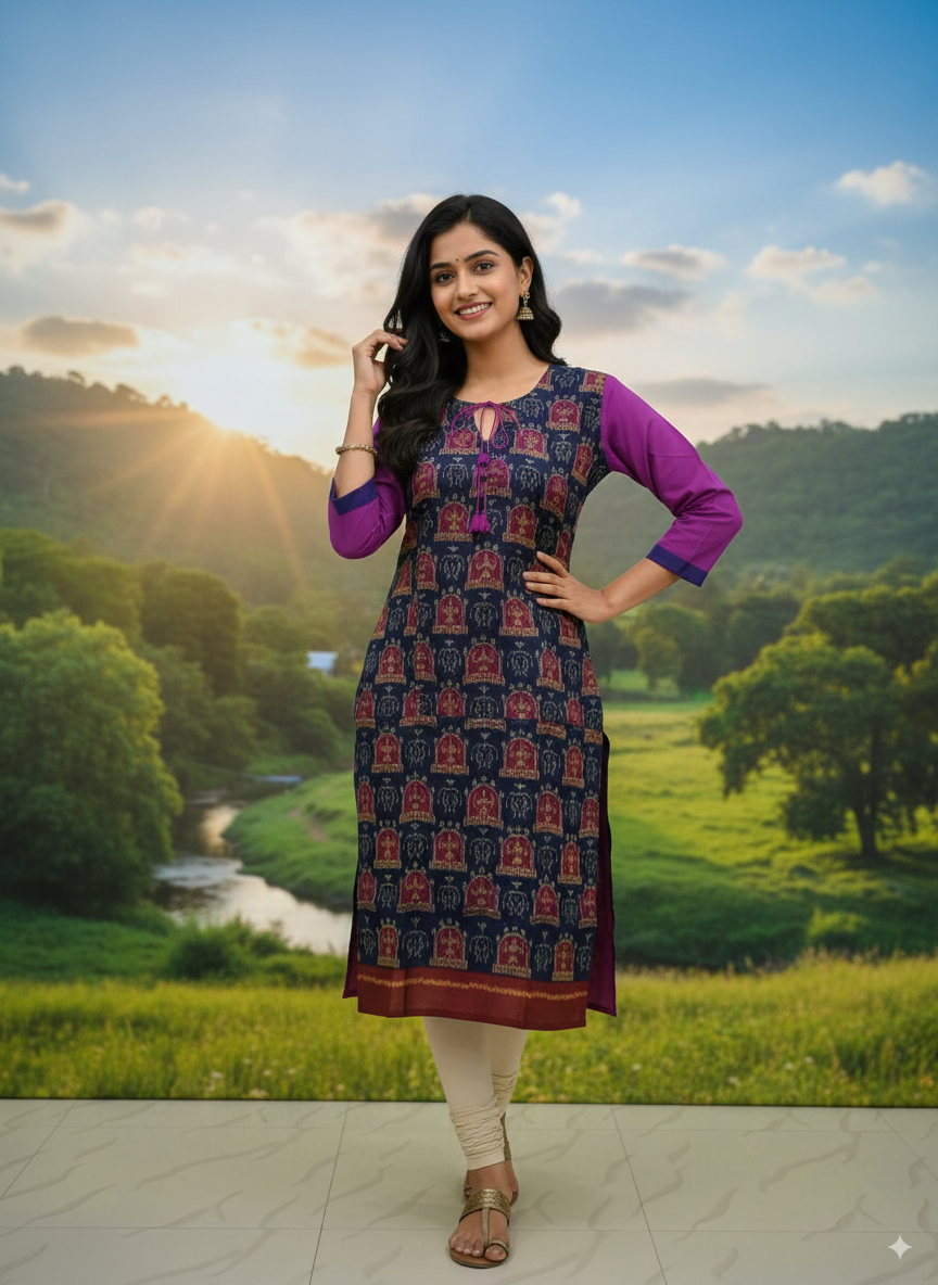 Black Purple Tribal And House Designer A-Line Kurti