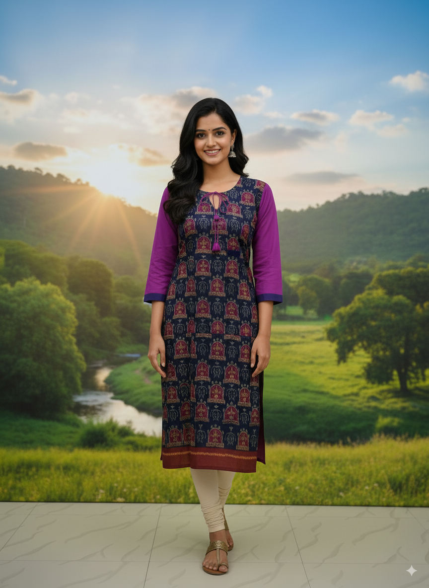 Black Purple Tribal And House Designer A-Line Kurti