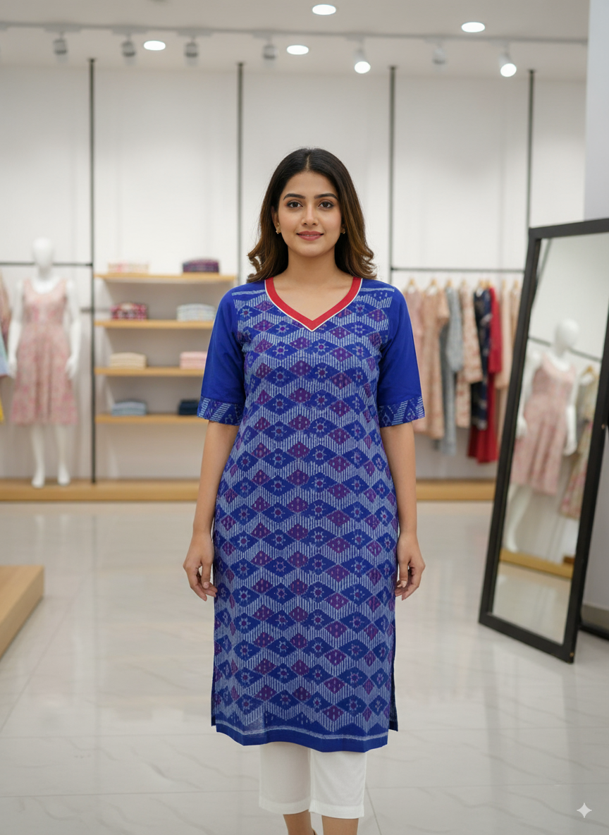 Blue Star Design Sambalpuri Designer A-Line Kurti