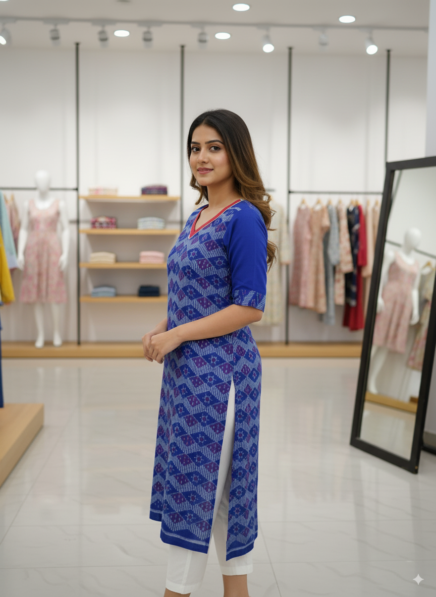 Blue Star Design Sambalpuri Designer A-Line Kurti