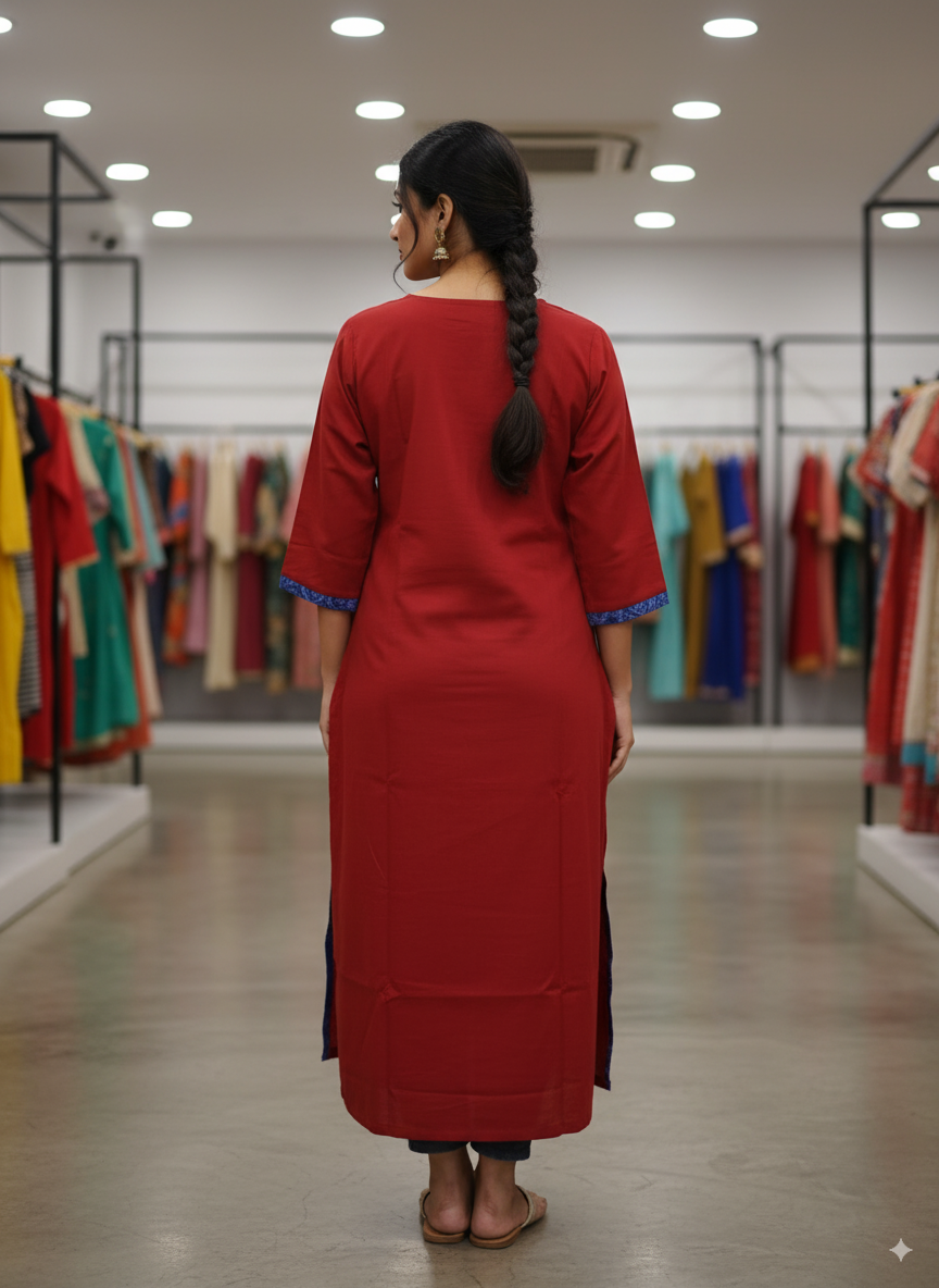 Blue Maroon Flower Design Sambalpuri Designer A-Line Kurti