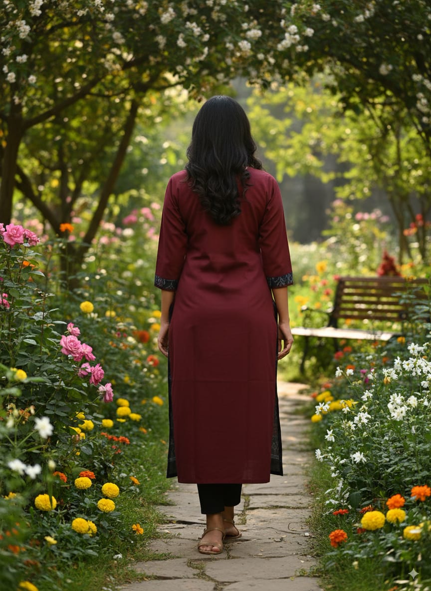 Black Maroon Design Single Side Designer A-Line Kurti