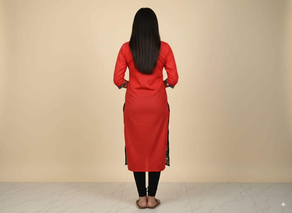 Green Red White Tribal And Pasapali Design Single Side Designer A-Line Kurti
