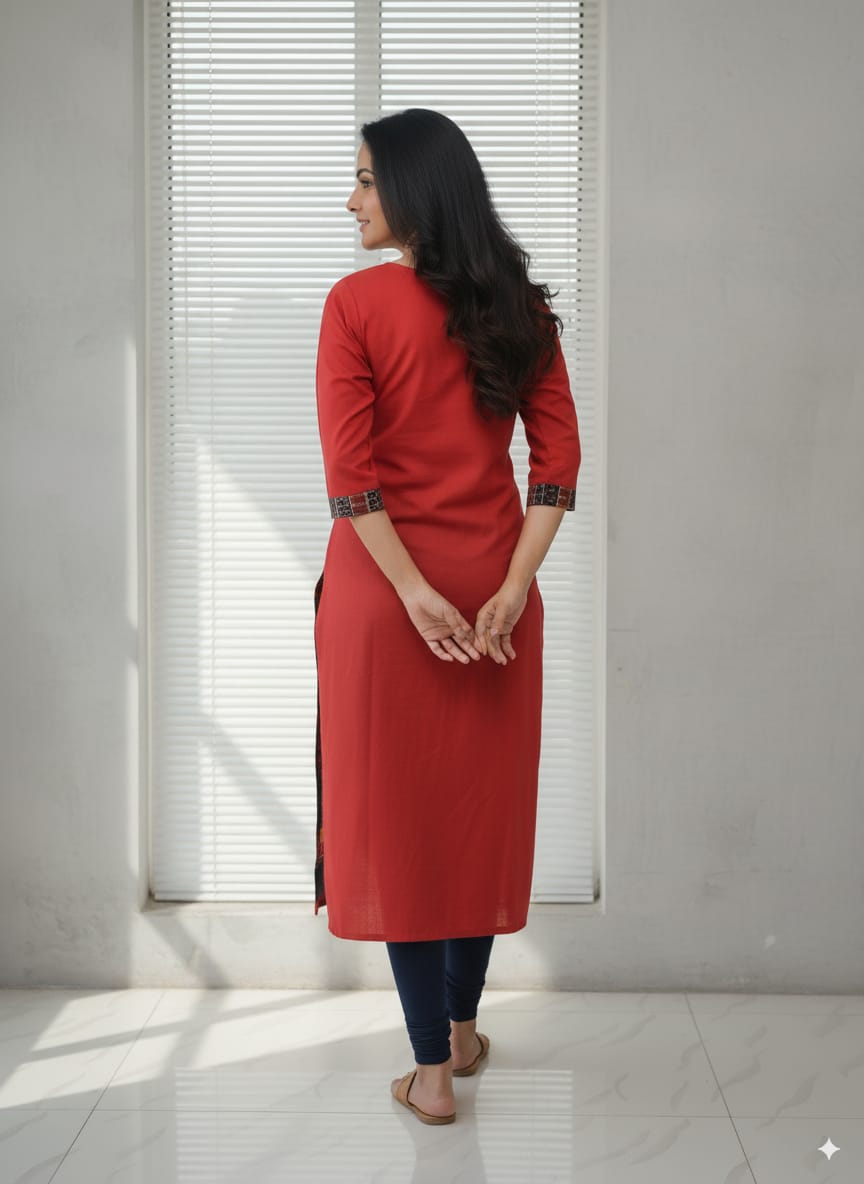 Yellow Black Red Designer Double Side Sambalpuri A-Line Kurti