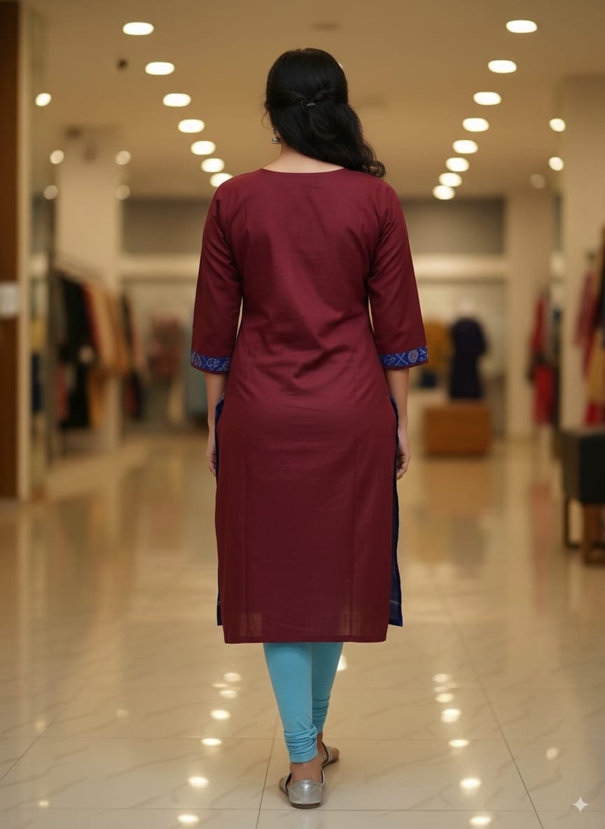 Blue Maroon Pasapali And Animal Designer Sambalpuri A-Line Kurti