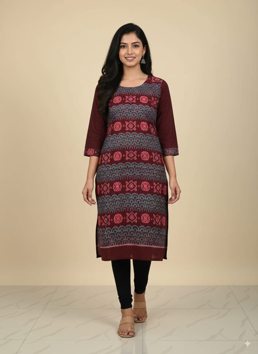 Maroon Flower Designer A-Line Kurti