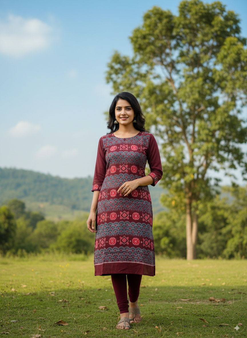 Maroon Flower Designer A-Line Kurti